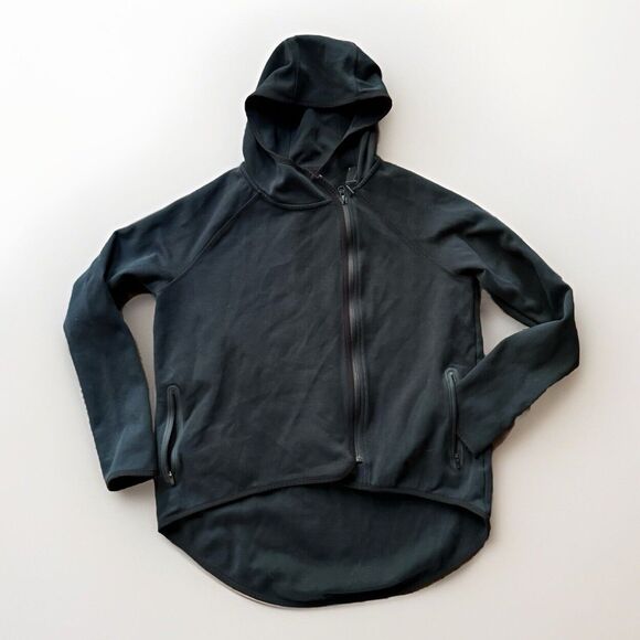 Nike Tech Fleece Womens Black Hooded Jacket Cape Asymmetrical Zip Size Medium - Picture 1 of 14
